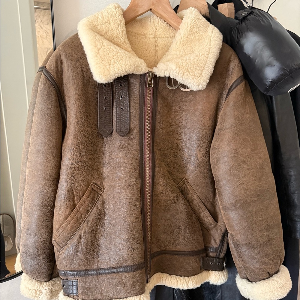 Brown Shearling Leather Jacket Vintage Front General Store